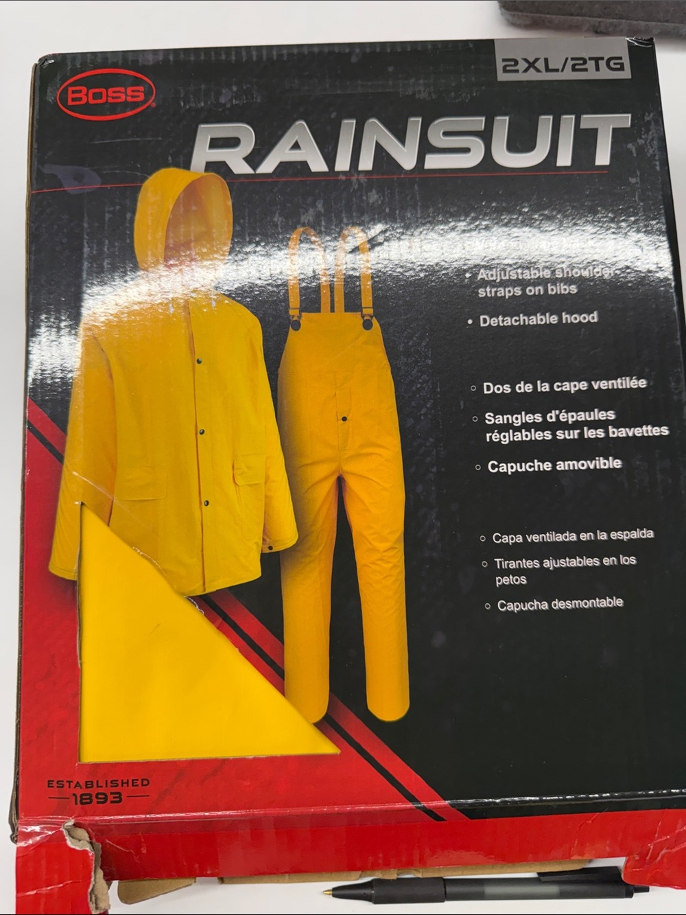 NEW Boss Yellow Rain Set with Hooded Jacket and Bibs 2XL